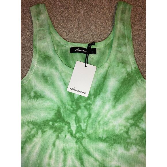 NWT* Olivaceous Green Tie-Dye Tank Top Women's Size Large 90s Y2K Festival Vibes - Picture 9 of 11